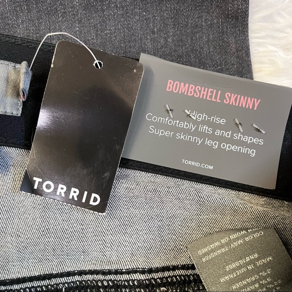 TORRID Bombshell Skinny High Rise Jeans Super Soft Distressed Raven 14 Tall NWT - Picture 14 of 15